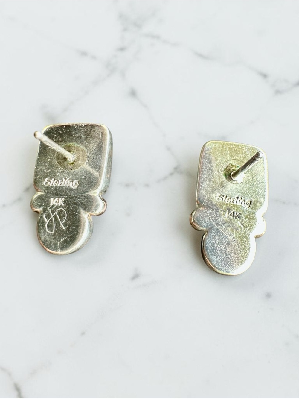 Natural nephrite Jade Earrings in Sterling Silver 925 & 14K Gold Accents - Picture 6 of 8